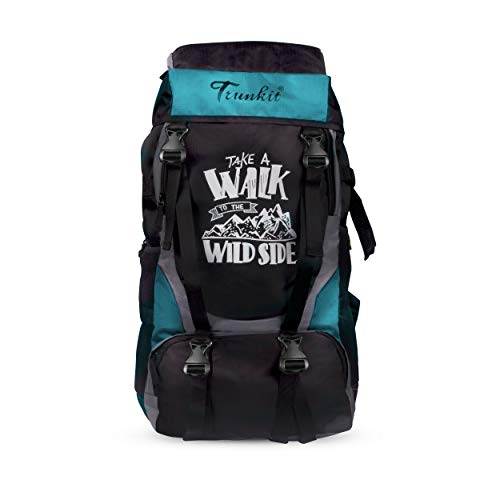 Trunkit Adventure Series Water Resistance Trekking Hiking Travel Bag With Shoe Compartment Rucksack – 55 L (Black/Turquoise)