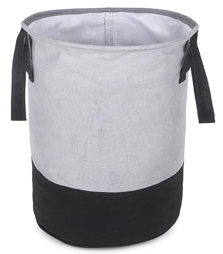 GLUN® Round Shape Foldable Laundry Bag Capacity of 45 Ltr, Non Woven Toys and Cloth Bag, Grey and Black Combination Pack of 1