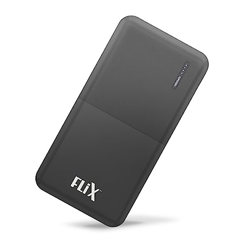FLiX(Beetel) New Launch PowerXtreme 10,000mAh 12W Slim Power Bank, USB C/Micro USB Input, Dual USB A Output, Compatible with iPhone 14 13 12 11 Samsung S22 S23 S21 Google Pixel 7 Oneplus (Black-P10)
