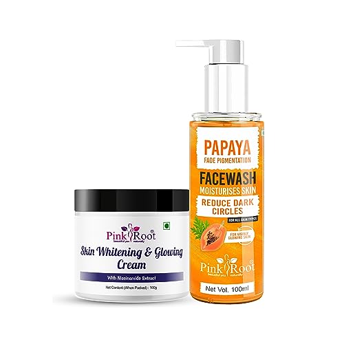 Pink Root Papaya Facewash 100ml & Skin Whitening & Glowing Cream, 100ml