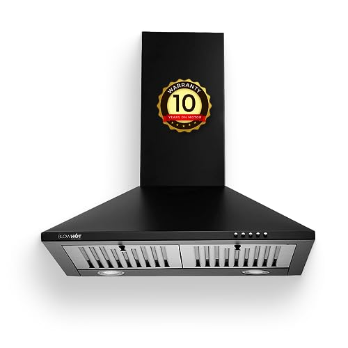 BLOWHOT IRISH S BPC Chimney: 60 cm With Free Installation Kit | 800 m³/h Suction Power | 3 Speed Push Control | Dual Baffle Filter | LED Lights | 10-Year Motor Warranty – Black