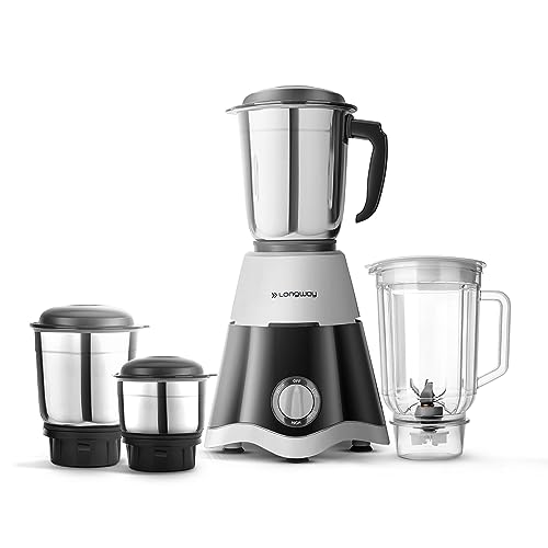 Longway Super Dlx 4 Jar 750 Watt Mixer Grinder – Black & Grey – ABS body |Heavy Duty Motor| |Nano-grinding technology | 304 Grade Stainless Steel Blade | Noise levels 80-90 DB |1 Years warranty
