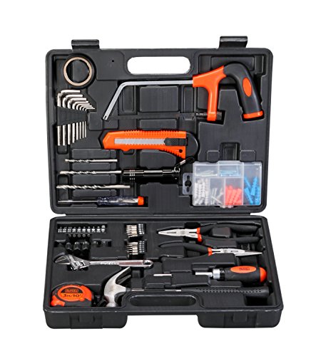 BLACK+DECKER BMT108C Hand Tool Kit for Home & DIY Use (108-Piece) – Includes Screwdriver, Wrench, Ratchet, Utility Knife, Saw, Claw Hammer, Measuring Tape and Plier, 6 Month Warranty, ORANGE & BLACK