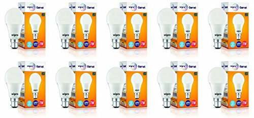 wipro Polycarbonate Garnet Base B22 7-Watt LED Bulb (Cool Day Light) – Pack of 10