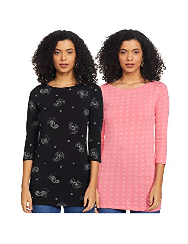 Amazon Brand – Myx Women’s Slim Fit T-Shirt (PAG 102_Maroon and Indigo_S_Light Pink Black S)