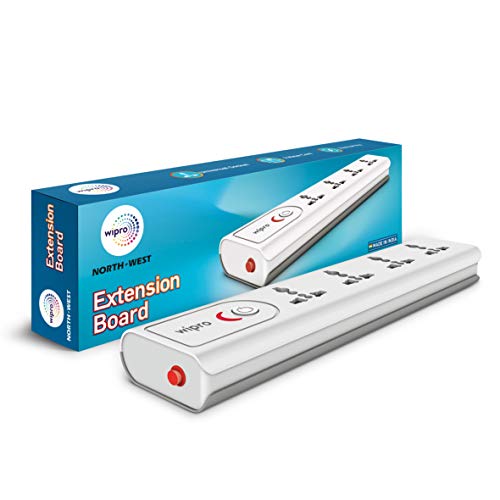 Wipro Extension Board with 4 Universal Sockets – Grey & White