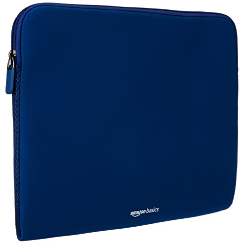 AmazonBasics Laptop Sleeve Case Cover Pouch for 15.6″/39.6 cm Laptop for Men and Women | Slim Profile Neoprene, Soft Puffy Fabric Lining, 360° Protection, Smooth and Premium Zipper (Blue)