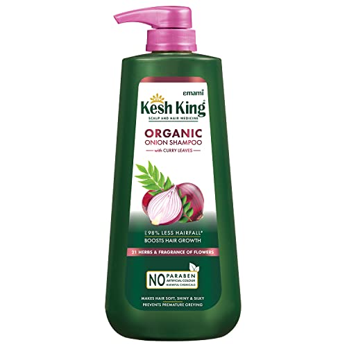 Kesh King Organic Onion Shampoo With Curry Leaves Reduces Hair Fall Upto 98%, Boosts Hair Growth & Keeps Hair Smooth Upto 48Hrs | Repairs Dry & Damaged Hair | Makes Hair Silky & Bouncy – 600ml