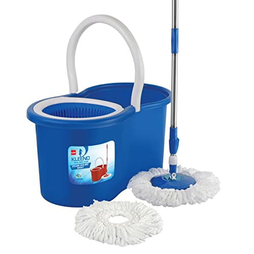 Kleeno by Cello Hi Clean Deluxe Spin Mop Big Bucket,Steel Winger & Easy Wheels & Puller Handle with Refill | Sturdy Long Lasting |Mop for Floor Cleaning | pocha for Floor Cleaning | Green | Set of 1