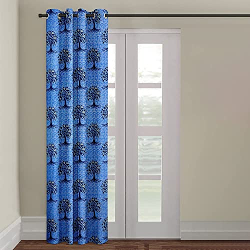 Cortina 1 Piece Floral Design Panel Eyelet Polyester Door Curtain – 7-Feet, Blue