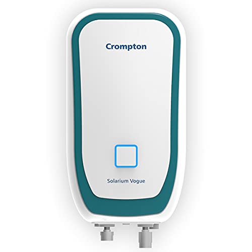 Crompton Solarium Vogue 3-Litre, 3KW Instant Water Heater/Geyser with free Installation & Pipe (White and Turquoise Blue)