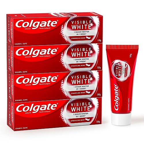 Colgate Visible White 400g (100g x 4, Pack of 4) Teeth Whitening Toothpaste with Whitening Accelerators for Tobacco Stain Removal, Colgate Toothpaste with Minty Flavor for Everyday Fresh Breath