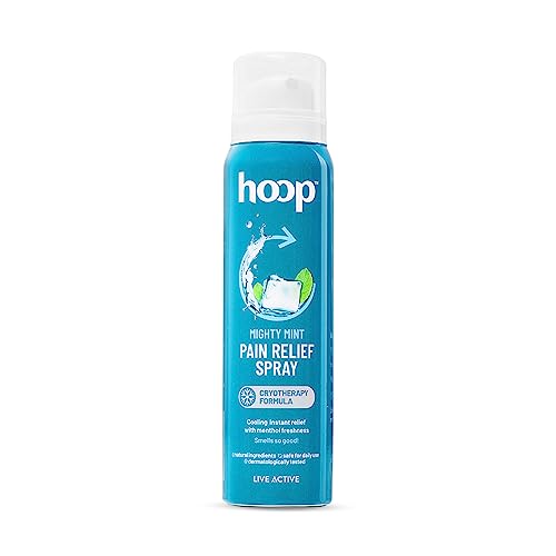 hoop Mighty Mint Pain Relief Spray | Cryotherapy Cooling, Fresh Smell | Instant Relief from Backache, Joint, Leg, Knee Pain, Workout, Sports Recovery, Sore Muscle | 80 g
