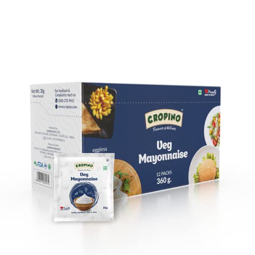 CROPINO Veg Mayonnaise – 360g (30g x 12 Pack) | Veg Mayo | Perfect for Burgers, Sandwiches, Fries and More | Gluten-Free