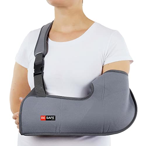 BESAFE Forever Arm Supporter Arm Sling Pouch Belt with Elbow Support, Arm Immobilizer Brace for Fracture, Sprain, Dislocation and Pain Relief, Medium, Grey