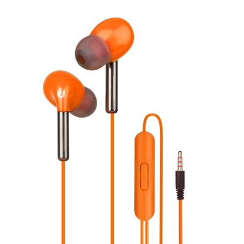 ZEBSTER Peak with Tangle Free Design, 10mm Drivers, in-line Mic, Deep Bass, 1.2m Cable, Gold Plated 3.5mm Jack(Orange)