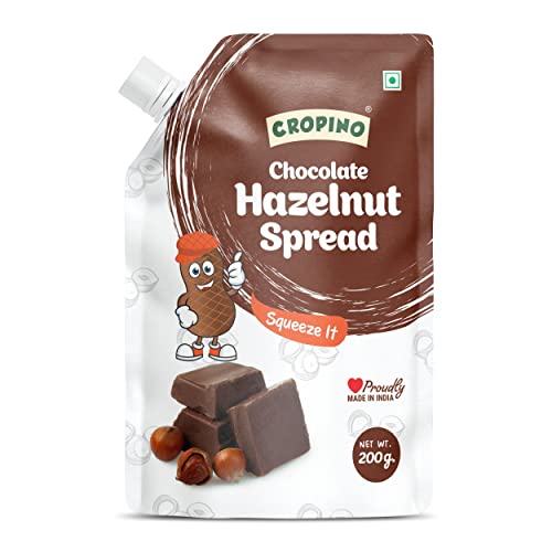CROPINO Chocolate Hazelnut Spread Spout Pack, 200g / Premium Chocolate/Quality Hazelnuts/Vegan/Rich in Nutrients / 6.3G Protein/Gluten Free/Ready to Eat/Best for Chocolate Bread, Cakes, Shakes