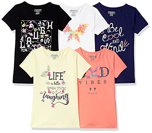 CHEROKEE KIDS Girl’s Regular T-Shirt (CCJGRNK11065G16_Multicolour 2 7 8 Years)