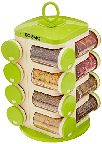 Amazon Brand – Solimo Revolving Plastic Spice Rack set (16 pieces, Silver)