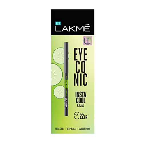 LAKMÉ Eyeconic Insta Cool Kajal, Black, Cooling Kohl Liner with Cucumber, Twist Up Pencil – Waterproof, Smudge Proof & Long Lasting Eye Makeup, Glossy Finish 0.35 g