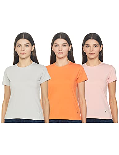 Desi Belle Women’s Regular T-Shirt (DBCTTS-4 R/L LTGRYMDORNGLTP_S_LT Grey MED Orange LT.Pink S)