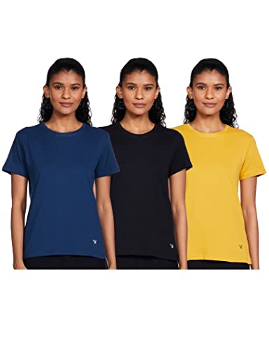 Desi Belle Women’s Regular T-Shirt (DBCTTS-4 R/L BLKMSTNVY_S_Black Mustard Navy S)