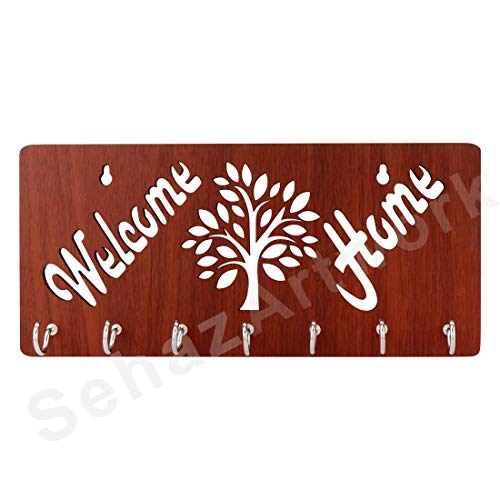 Sehaz Artworks Key Holder for Home | Key Stand | Key Holder for Wall | Key Hangers for Wall (7 Hooks, Welcome Home)
