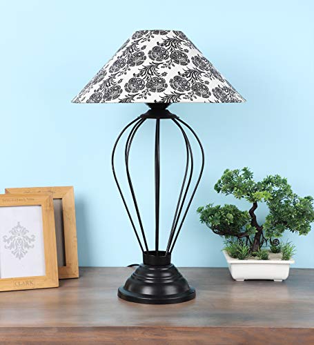 Tu Casa-TC-63.-.Height-20.-.Filigree Design Print Shade.-.with Metal Base Table Lamp (B-22 – Brass Holder-Bulb NOT Included).-Bed Switch-Included