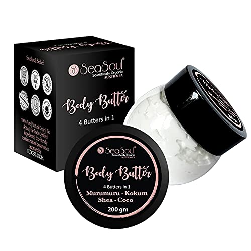 SeaSoul Body Butter with Cocoa, Shea, Murumuru & Kokum Skin Moisturizer Cream for Dry Skin for Brightening, Lightening & Pigmentation Reduction pH Balanced Formula (200 g)