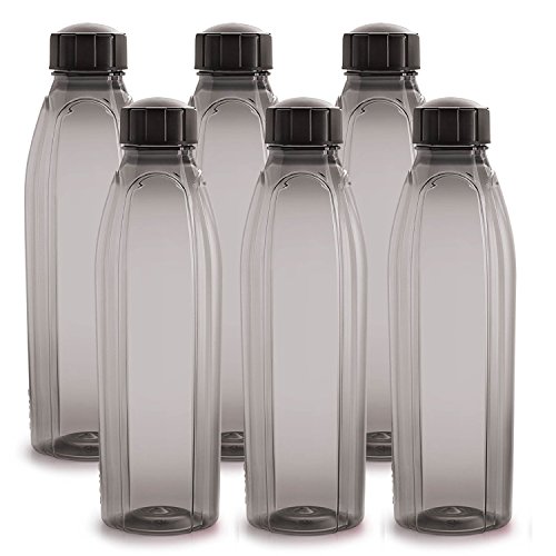 Cello Crystal PET Bottle Set, 1 Litre, Set of 6, Black