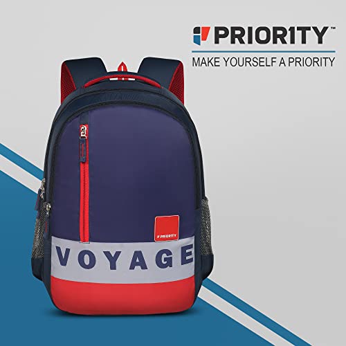 Priority Voyage 35 Liters Navy Blue Polyester Stylish College Bag | With Waterproof Rain & Dust Cover | Backpack Unisex Bag for Men & Women (Scholar 006-25903)