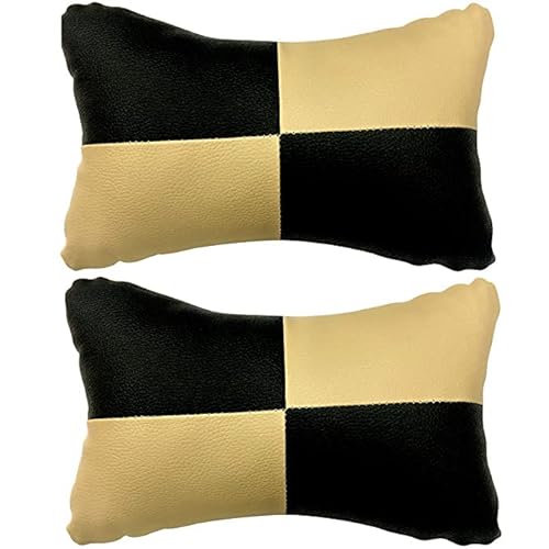 AutokraftZ Beige Check Design Car Neck Rest Cushion with Adjustable Straps for All Cars