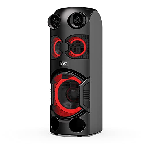boAt PartyPal 200/208 70W RMS Stereo Party Speaker with Stunning LEDs, Multi Compatibility Modes, 7HRS Playtime, TWS Feature, Mic for Karaoke, Dual EQs, FM, Master Remote Control(Phantom Black)