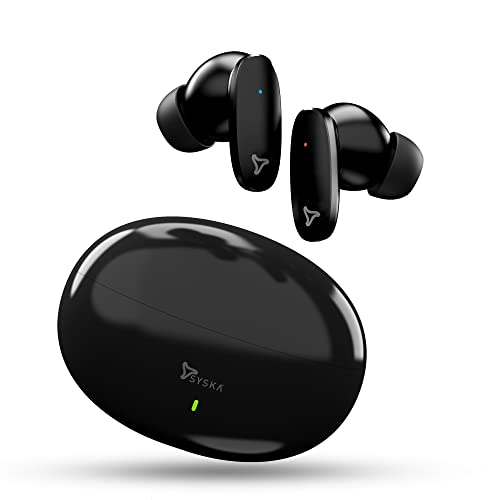 SYSKA Sonic Buds IEB800 True Wireless Earbuds with Ultra Sync Technology, 30Hr Play BackTime, Smooth Touch Control, IPX4 Water Resistant (Jet Black, Made in India)