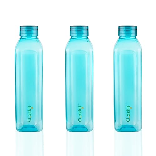 Clazkit Venice Plastic Water Bottle Pack of 3, Blue -1 Litre