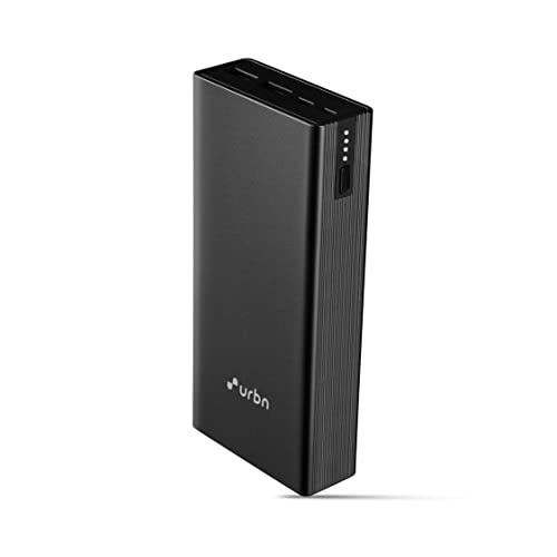 URBN 20000 mAh 12W Fast Charging Metal Power Bank | Dual USB Output | Micro & Type C Input | Safe Charging | Type C Cable Included -Black