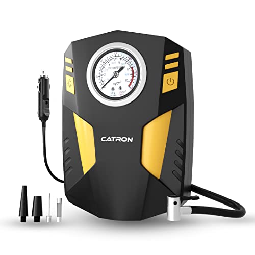 Catron Car Tyre Inflator, One Year Warranty Air Compressor Pump (ABS Plastic and Metal) – DC 12V Portable Air Compressor Car Tyre Pump Emergency LED Flashlight for Car Tyres, Bike and Other Inflator