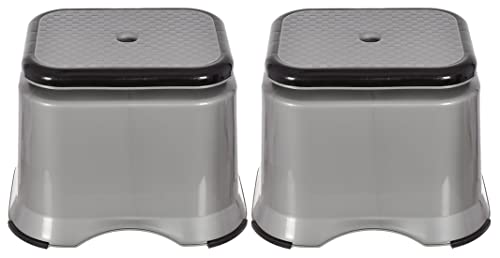Fun Homes Ultra 10 Multiuses Portable, Lightweight, Strong, Durable Plastic Bathroom/Step/Sitting Stool, Patla- Pack of 2 (Grey)-46FH0147, Standard