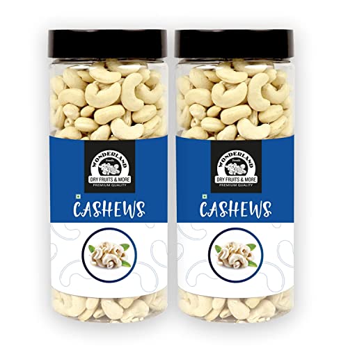WONDERLAND FOODS Whole Raw Cashew (Kaju) W320-Grade 1Kg (500g X 2 Jar)