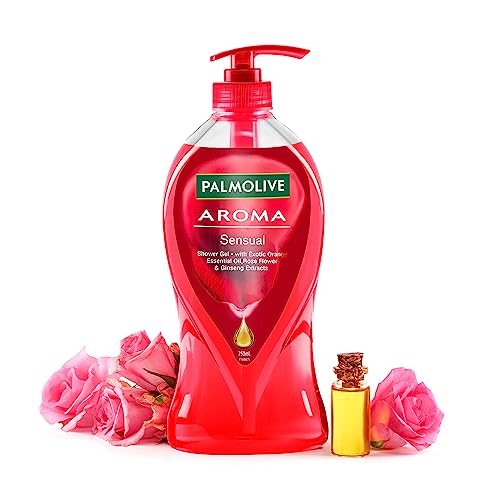 Palmolive Rose, Orange Essential Oil & Ginseng Aroma Sensual Body Wash | Soothing & Brightening | Glowing & Youthful skin | No paraben & silicones, pH balanced, Body Wash 750ml