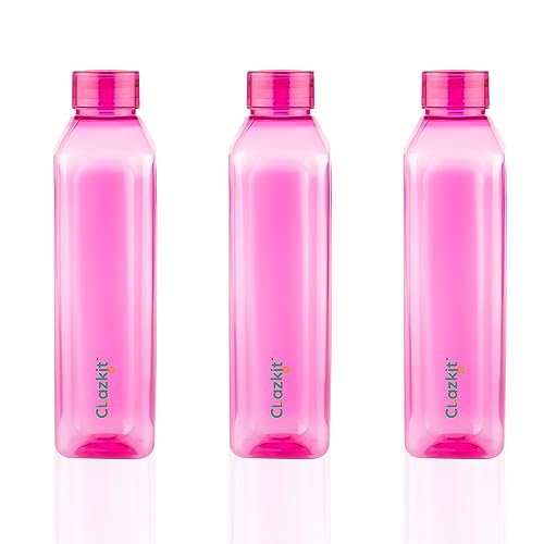 Clazkit Venice Plastic Water Bottle Pack of 3, Cherry Red -1 Litre