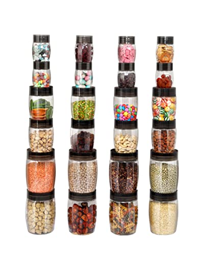 Cello Clario Plastic Storage Container, Set of 24, (8 Pcs – 300 ml, 8 Pcs 650 ml, 8 Pcs – 1200 ml), Clear