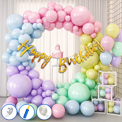 Party Propz Rainbow Theme Birthday Decorations-Pack Of 54 Happy Birthday Decoration Kit For Kids|Kids Birthday Decoration Items|Pastel Balloons For Birthday Decorations|Multicolor