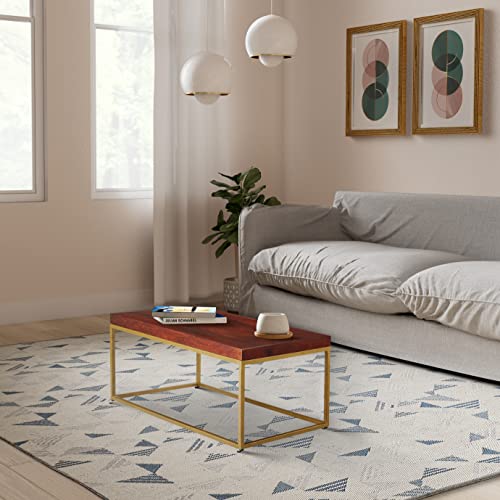 Amazon Brand – Solimo Cousta Rectangular Coffee Table(Solid Mango Wood & Iron, Honey Finish)