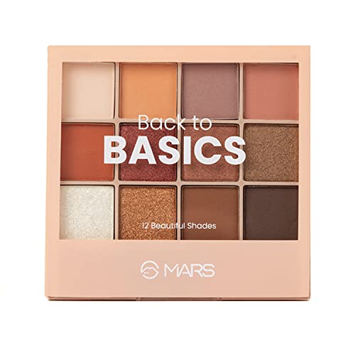 MARS 12 Shades Back to Basics Eyeshadow Palette with Free Applicator | Matte | Shimmer | Beginner Friendly & Long Lasting Eye Shadow Palette | (14.4 gm) (Shade-02)