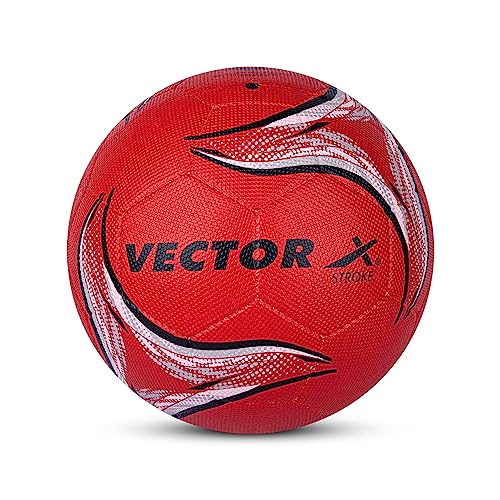 Vector X Stroke Football | Rubberized Moulded | Suitable for Hard Ground Without Grass | Training Ball | Soccer Ball | for Men/Women | Football (Red)