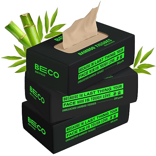 Beco Bamboo Super Soft 2-Ply Tissue Box 200 Pulls Each, 100% Natural and Ecofriendly Tissue Papers (Pack of 3, 600 Tissue)