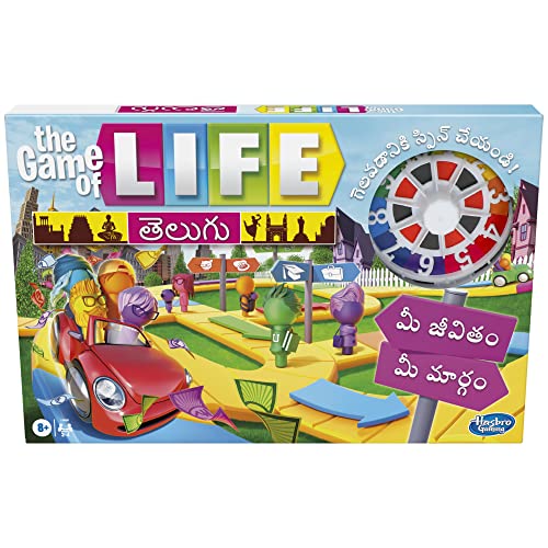 Hasbro Gaming The Game of Life Game in Telugu (తెలుగు) for 2 to 4 Players, for Kids Ages 8 and Up, Includes Colorful Pegs