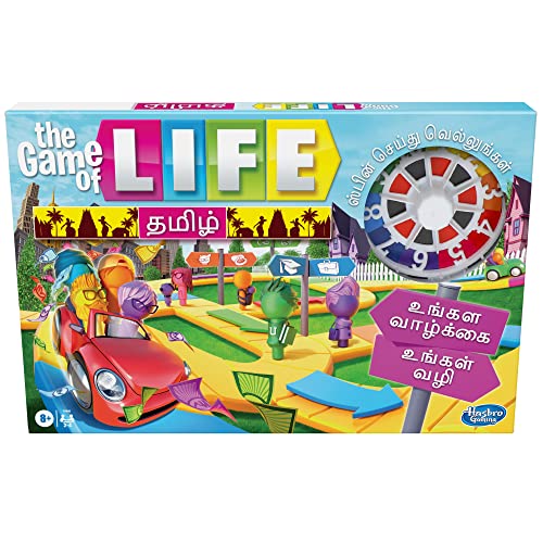 Hasbro Gaming The Game of Life Game in Tamil (தமிழ்) for 2 to 4 Players, for Kids Ages 8 and Up, Includes Colorful Pegs(Multicolor)