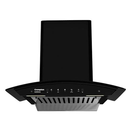 Crompton IntelliMotion Curved 60 cm Chimney Baffle Filter (Black), Free installation&Ducting kit,990 m³/hr (CHD-IMC60BFA-MBL)